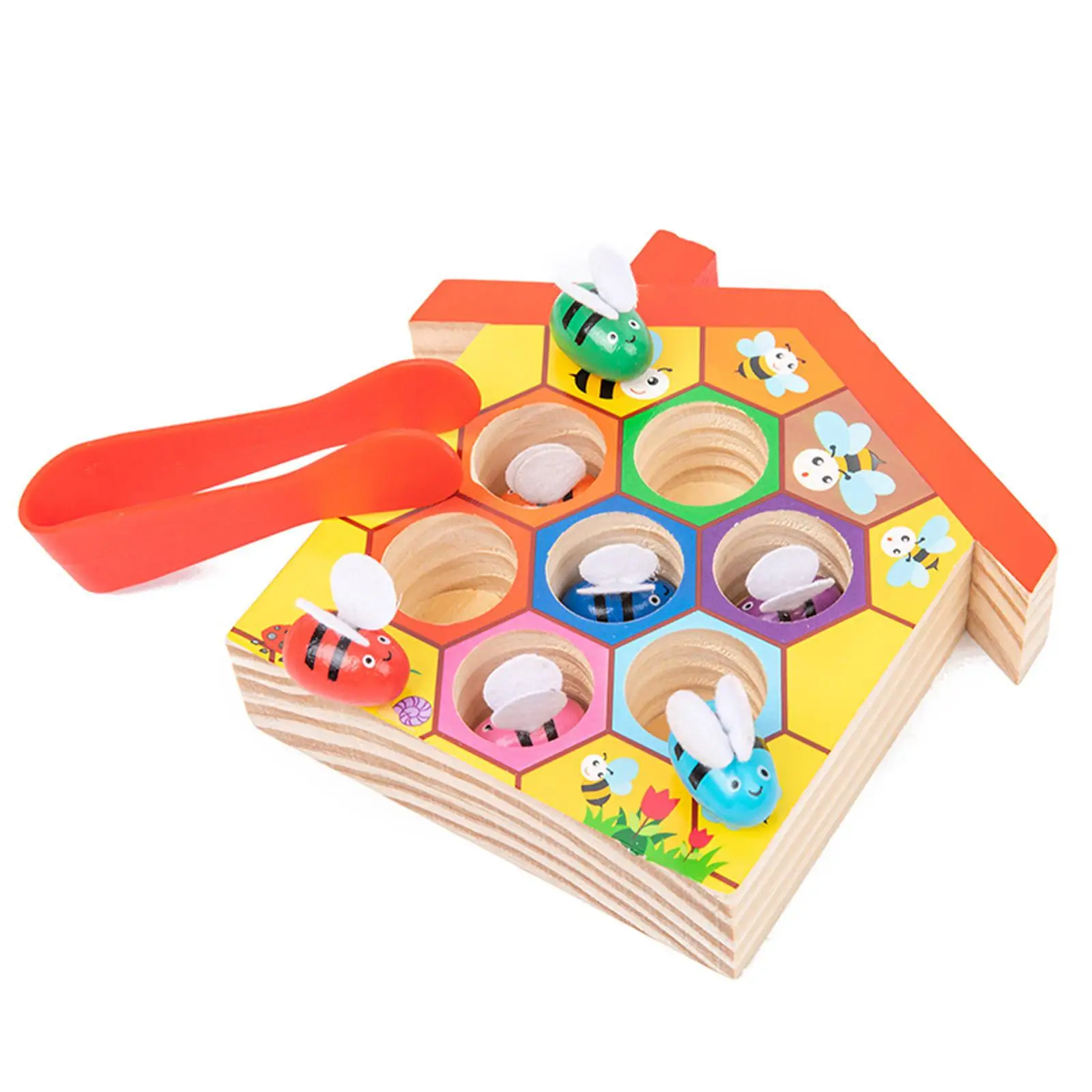 Wooden Toys Montessori Toys Clamp Bee to Hive Gift for 3 4 5 Years Old Kids Puzzle Educational Toys Clip Bee Game Beehive Game