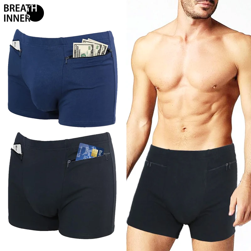 Men's Pockets Underwear 2Packs Hidden Pocket Boxer Briefs Travel Boxer Brief Panties