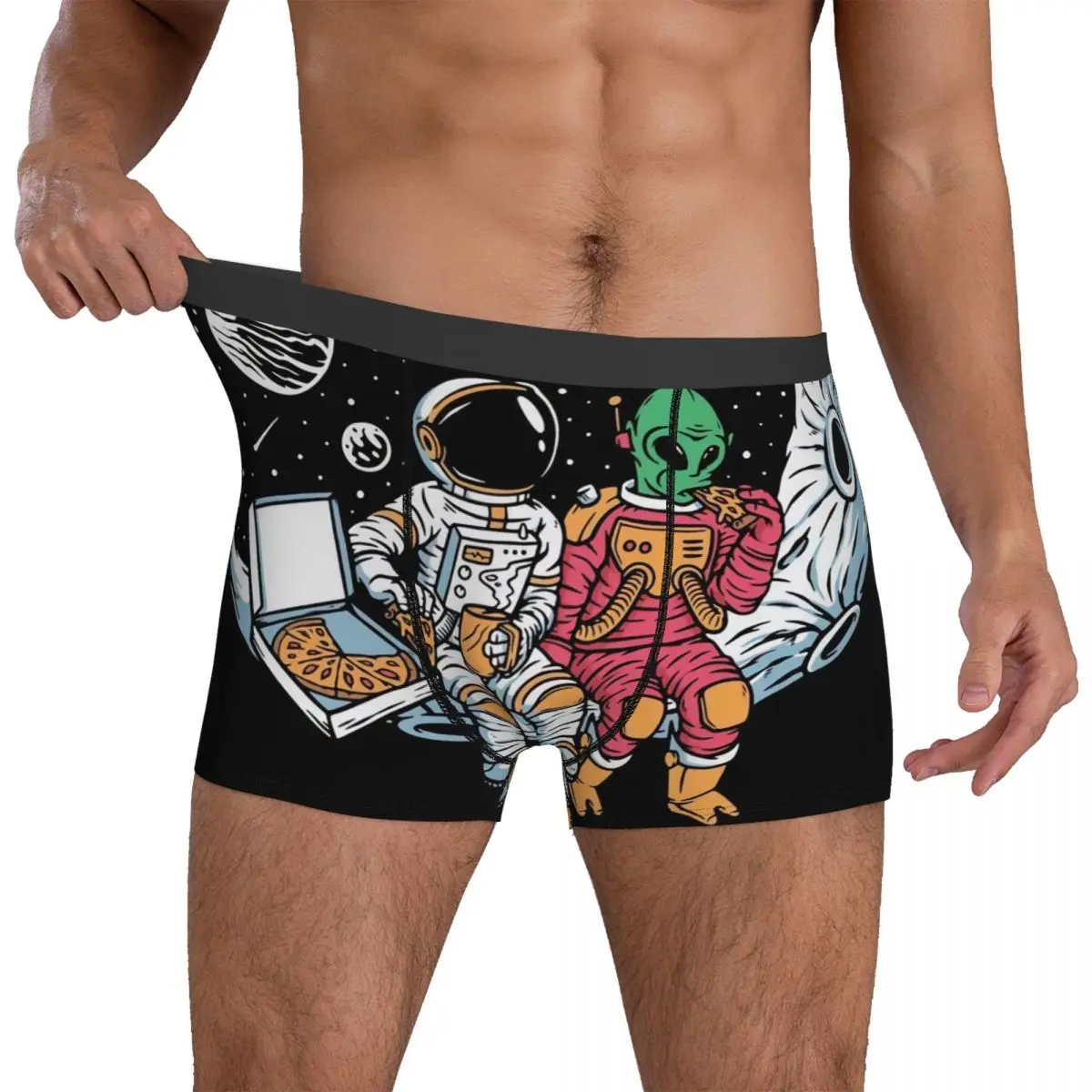 Astronauts And Aliens Together On The Moon Underwear Men Underpants Printing Breathable Boxershorts Trenky Boxer Brief Plus Size