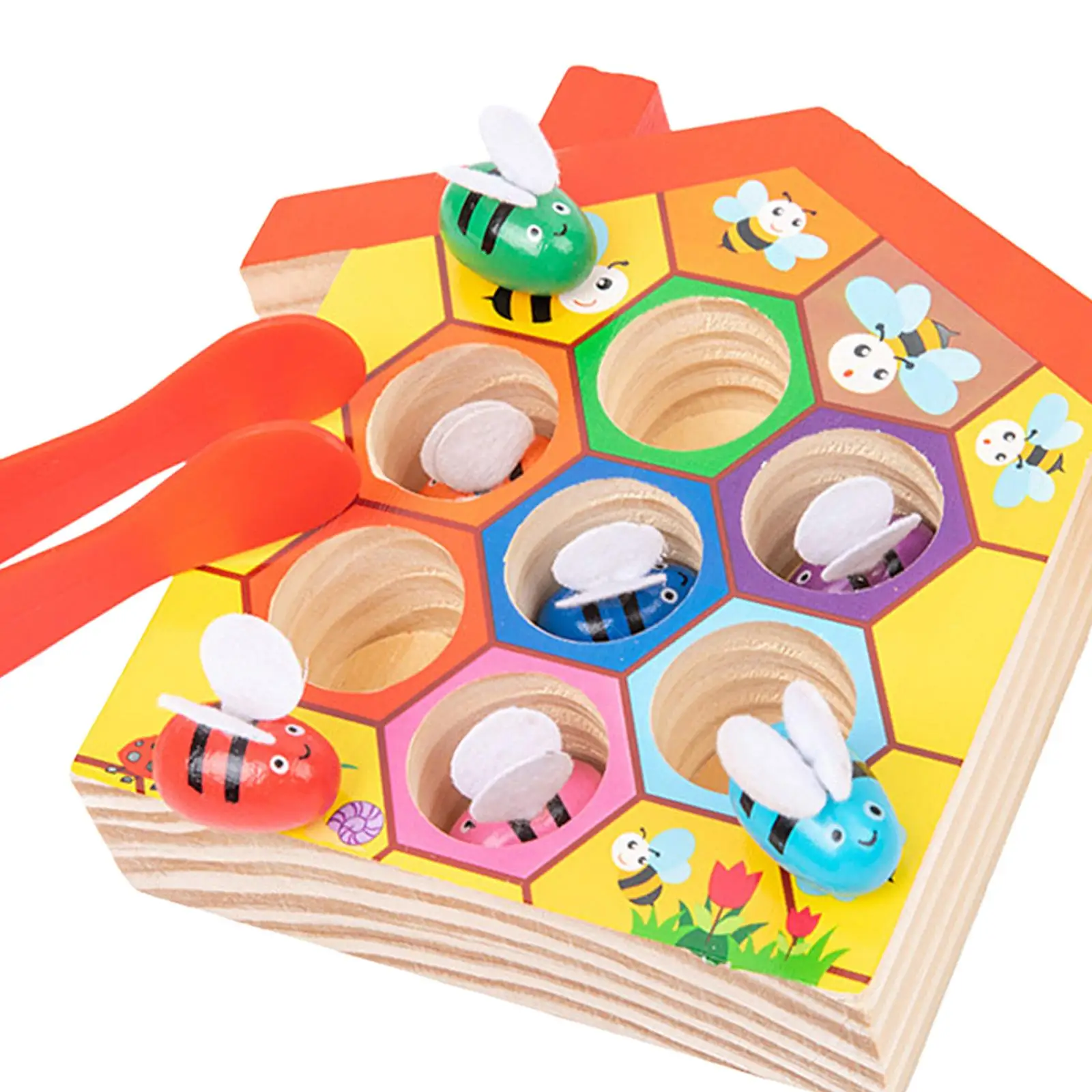Wooden Toys Montessori Toys Clamp Bee to Hive Gift for 3 4 5 Years Old Kids Puzzle Educational Toys Clip Bee Game Beehive Game