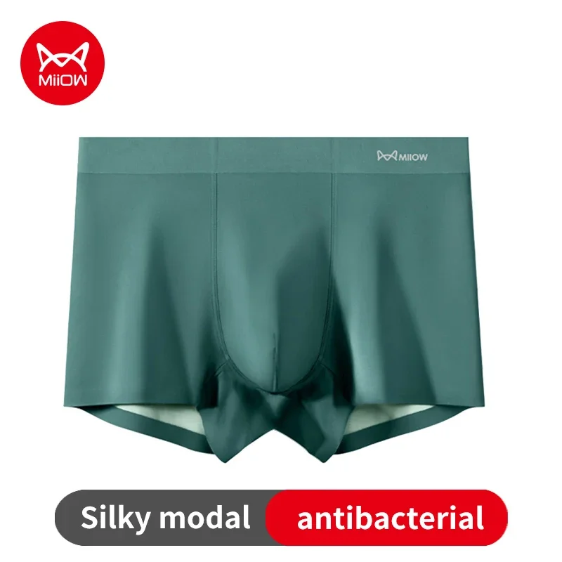 MiiOW Man Underwear 100S Modal Ice Silk Men's Boxershorts Mulberry Silk Antibacterial Men's Panties Silky Crotch Men Boxer Brief