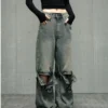 High Street Niche Design Wide Leg Washed Jeans For Men And Women, Straight Tube Loose Fitting Retro Pants, Trendy Women's Jeans - Image 5