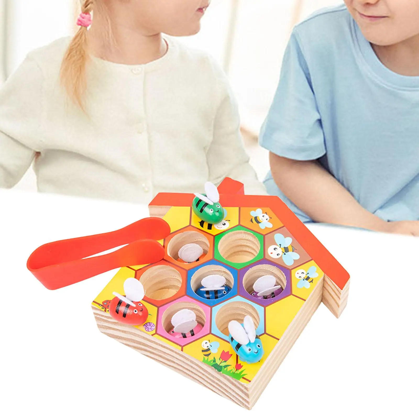 Wooden Toys Montessori Toys Clamp Bee to Hive Gift for 3 4 5 Years Old Kids Puzzle Educational Toys Clip Bee Game Beehive Game