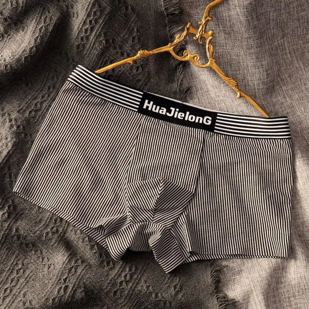 Striped Print Panties Men Striped Briefs with Large Space Men's Mid-rise Striped Print Boxer Briefs with Wide Elastic for Large