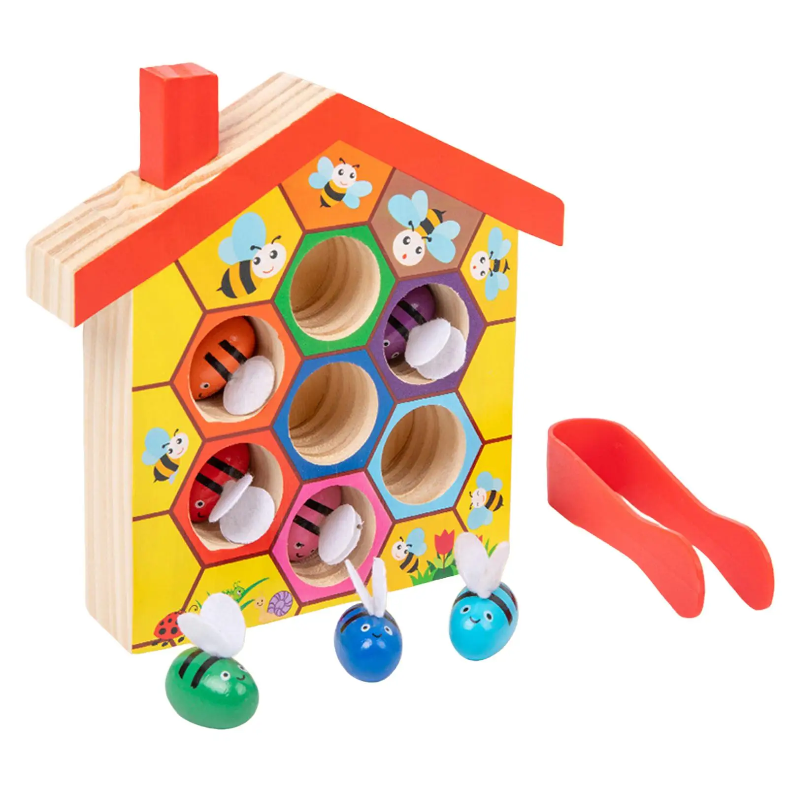 Wooden Toys Montessori Toys Clamp Bee to Hive Gift for 3 4 5 Years Old Kids Puzzle Educational Toys Clip Bee Game Beehive Game