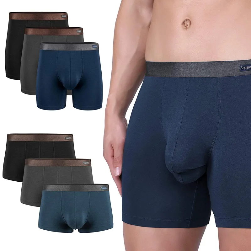 Separatec Men Underwear Pack Breathable Boxer Brief Modal Dual Pouch Boxer Briefs Pouch Support Sweatpants Fitness Quick Drying