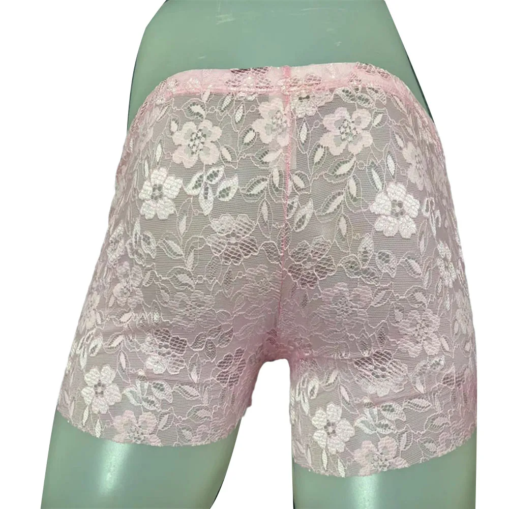 New Sexy Men's Sissy Middle Waist Lace Hollow Out Boxer Underwear Solid Boxer Brief Panties Lingerie Breathable Men Boxer Shorts
