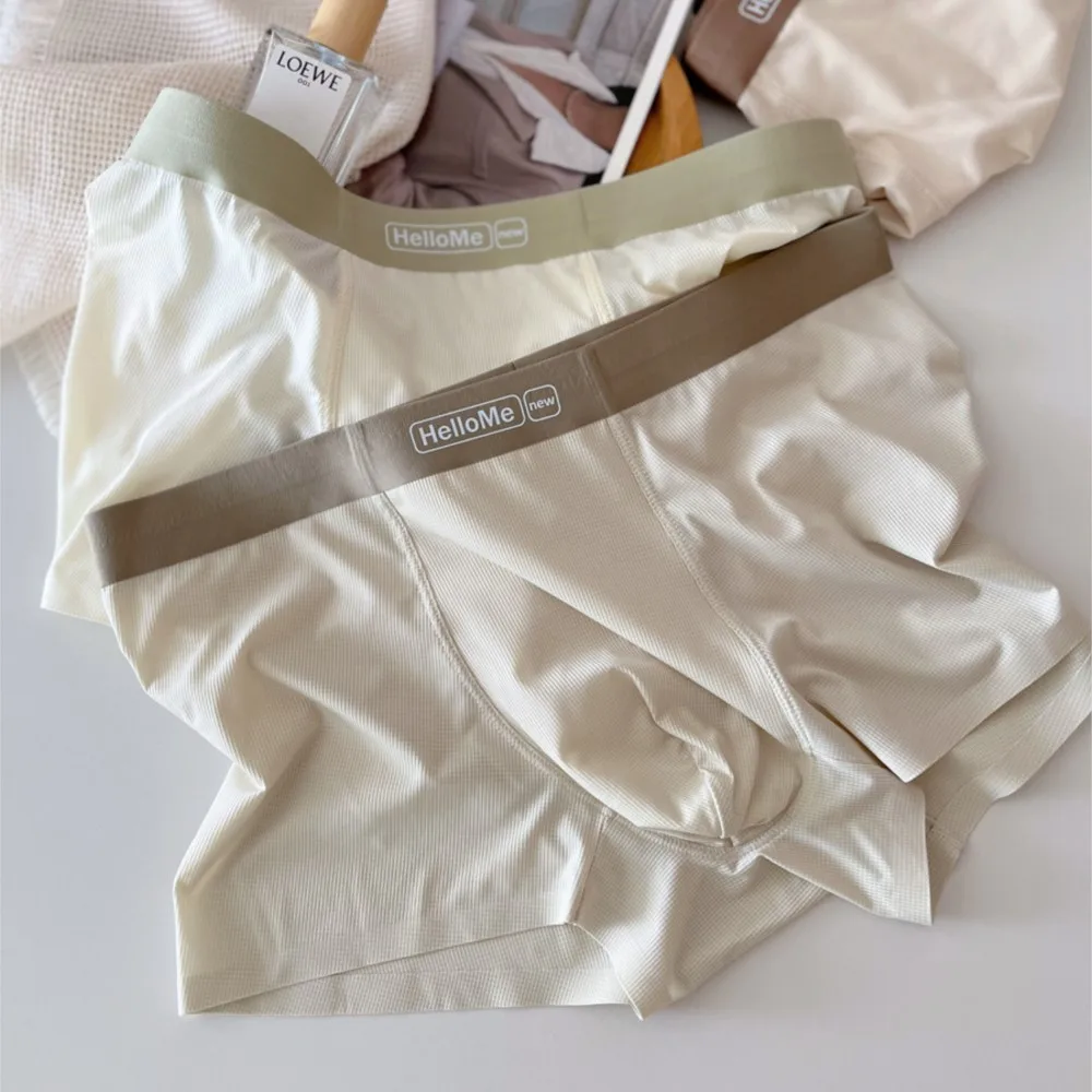 Summer thin ice silk Soft Boxers Men Underwear Adult Plus Size 100kg simple pure color 7A Antibacterial crotch Underwear