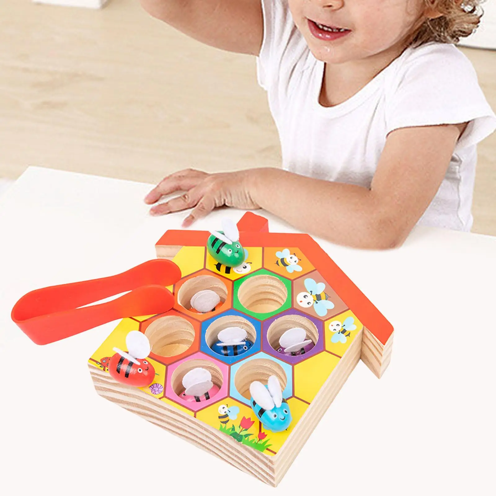 Wooden Toys Montessori Toys Clamp Bee to Hive Gift for 3 4 5 Years Old Kids Puzzle Educational Toys Clip Bee Game Beehive Game