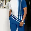 African Outfits Men Tracksuit Set Summer Fashion Oversized Short Sleeve T Shirt Trousers 2 Piece Casual Striped Walking Suit