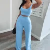Sexy Ladies Pants Slim Sexy Sling Navel Exposed Tube Top Flared Legs Pants Set 2pcs Sets Workout Outfit Athletic GymWear Fitness - Image 4
