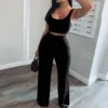 Sexy Ladies Pants Slim Sexy Sling Navel Exposed Tube Top Flared Legs Pants Set 2pcs Sets Workout Outfit Athletic GymWear Fitness - Image 5