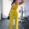 Sexy Ladies Pants Slim Sexy Sling Navel Exposed Tube Top Flared Legs Pants Set 2pcs Sets Workout Outfit Athletic GymWear Fitness - Image 2