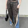 NYFS 2024 Summer New European American Vintage Patchwork leopard Woman Jeans Loose Plus size Elastic Waist Denim Trousers