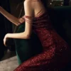 Elegant Luxury Long Women Dresses Elegant Party Gown Black Sequined Pearl Tassel Shoulder Celebrity Red Carpet Dresses - Image 7
