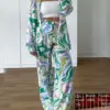 2024 Spring Print Pants Set 2 Pieces Womens Outfits Elegant Long Sleeve Shirts Female Autumn Fashion High Waist Long Pants Suits