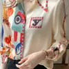 H Han Queen Hot Sales Elegant Long Sleeve Autumn Blusas Office Printing Vintage Tops Chiffon Blouse Women Loose Casual Shirts