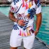 2024 Summer Bestselling Men's Suit Colorful Striped Print Lapel Men Short Sleeve Beach Party And Outdoor Street Wear