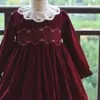 2024 Kids Spanish Dress Girls Hand Made Smocking Red Dress Baby Smocked Embrodiery Clothes Children Christmas New Year Frock