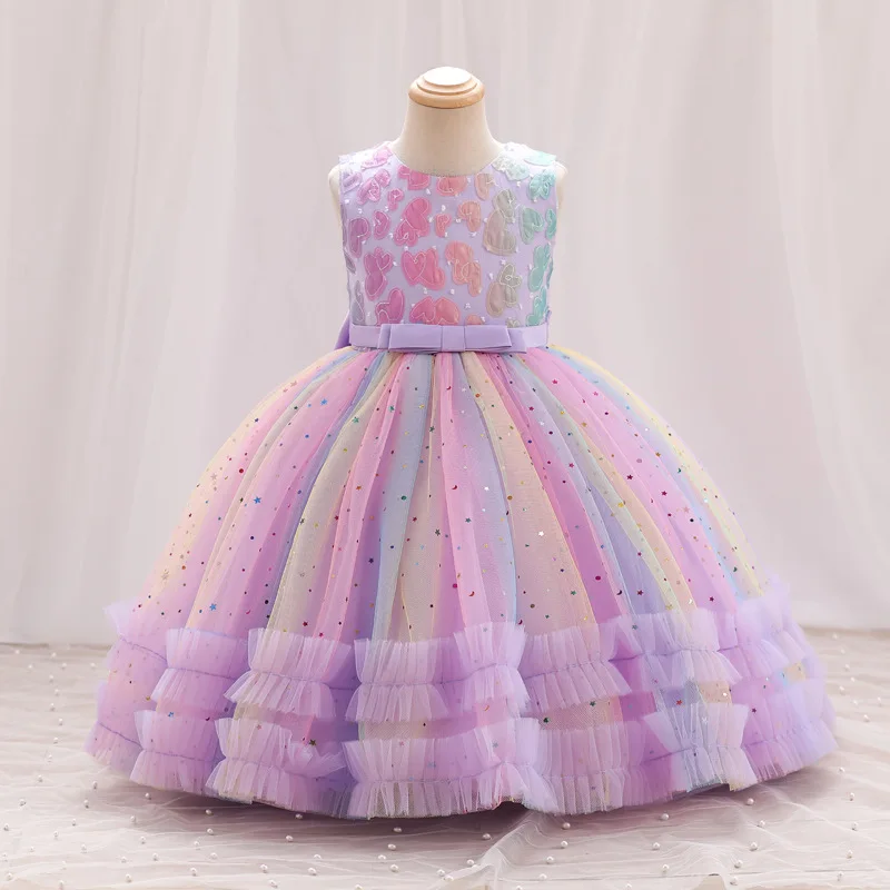 Girls' dress high-end runway performance princess dress new summer girl fluffy grenadine birthday party dress 0-10 years old