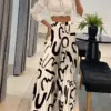 Fashion Sets 2022 Autumn European and American Style Street Trendy Women's Embossed Polyester Shirt High Waist Casual Pants Set