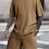 Men's Two Piece Suits Fashion Solid Stripe Short-sleeve T-shirts Shorts Men Spring Summer Clothing Casual Gym Sets Streetwear