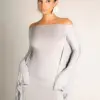 WLWXR Autumn Trend Off Shoulder Mini Dress Banquet Outfits For Women 2024 Backless Flared Long Sleeve Elegant Party Vestidos