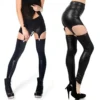 Leggings Women Pants Fashion Faux Leather Tight Suspender Punk Buckle Waist Garter Overknee Stockings - Image 4