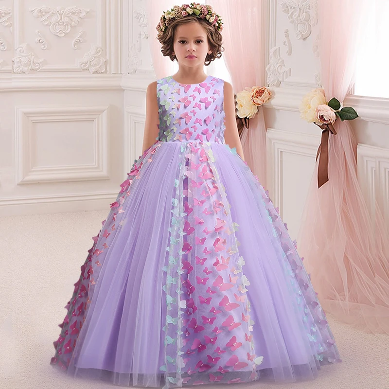 Girls' sleeveless Flower Girl Wedding Dress petal embroidery Long Dress Girls' dance performance model walk show art dress