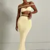 Habbris Summer Yellow Elegant 2 Piece Sets Evening Party Clothing Women 2024 Sexy Wrap Chest Tank Tops Maxi Skirt Matching Set