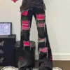 Women's Hole Patchwork Micro Flared Jeans Cool Girl High Waisted Fashion Y2K Pants Female Straight Retro Hip-hop Denim Trousers