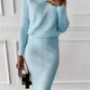 2024 Autumn Winter Women's Knitting Costume Turtleneck Solid Color Pullover Sweater Slim Skirt Two-Piece Set Female Warm Suits