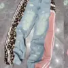 [EWQ] Streetwear Pants European Fashion Women's Clothing Leopard Denim Patchwork Striped Design Trousers 2024 Autumn Y2K