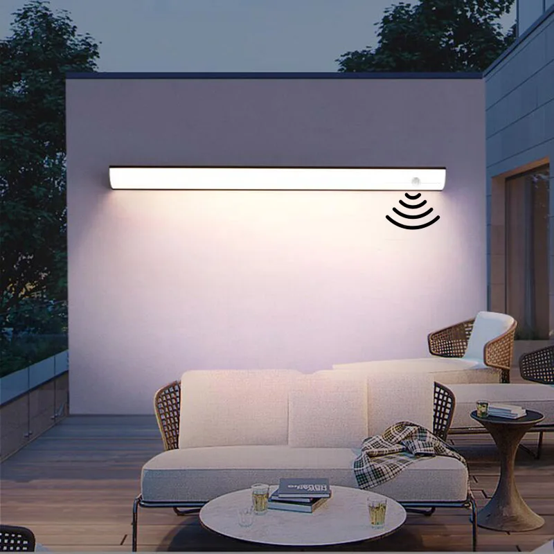 Motion Sensor Waterproof outdoor Long Strip LED wall lamp IP65 Wall Light Garden porch Light 110V 220V Sconce Luminaire