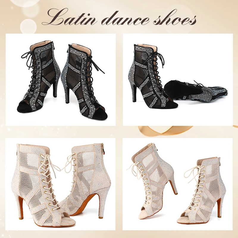 New Style Women Rhinestone Dance Shoes Ballroom Salsa Party Bachata Social Latin Dance Booties For Women/Ladies Heels 7-11cm - Image 4
