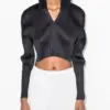 Miyake Pleated Long Sleeved Short Cropped Hoodie Black Tops