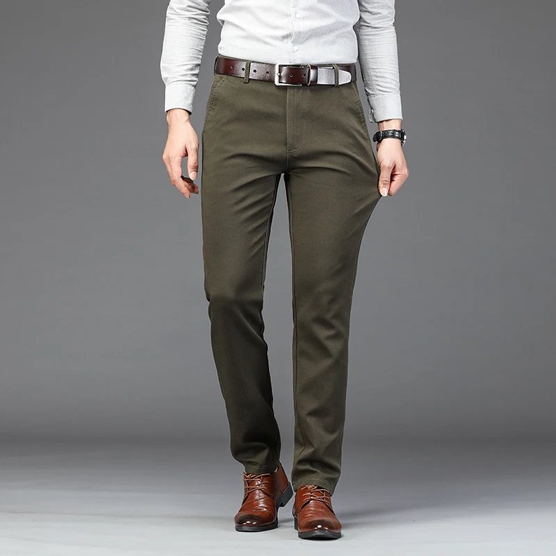 6 Colors Classic Style Men's High-quality Business Straight Casual Pants Solid Stretch Cotton High Waist Office Trousers Male