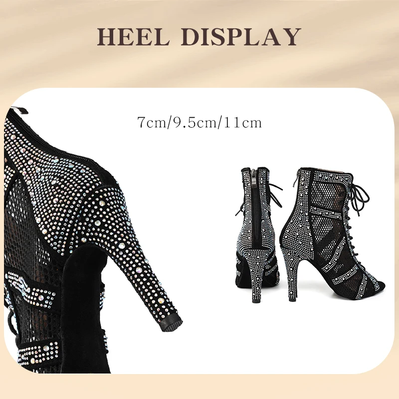 New Style Women Rhinestone Dance Shoes Ballroom Salsa Party Bachata Social Latin Dance Booties For Women/Ladies Heels 7-11cm - Image 2