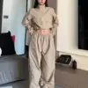 QWEEK Y2K Streetwear Khaki Pants Sets Women Gorpcore Vintage 90s Beige Tracksuit Oversized Kpop Fashion Harajuku Two Piece Set