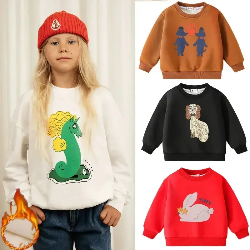Winter Kids Sweatshirts Plus Velvet Pullover for Boys Warm Girls T-shrits Fashion Print Children Outerwear Toddler Sweaters