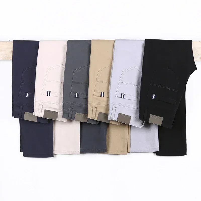 6 Colors Casual Pants Men 2022 Autumn New Business Fashion Casual Elastic Straight Trousers Male Brand Gray White Khaki