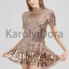 Sexy Black Shell Sequins Mini Dress Nightclub Dance High Quality Performance Clothing Bodysuit Birthday Red Dresses