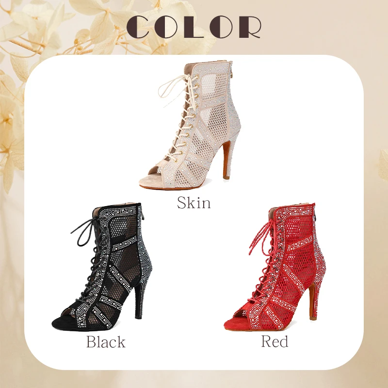 New Style Women Rhinestone Dance Shoes Ballroom Salsa Party Bachata Social Latin Dance Booties For Women/Ladies Heels 7-11cm