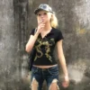 Karrcat Grunge Aesthetics Tattoo Print T-shirt Trashy Y2k Backless Crop Top Vintage 2000s Black T Shirt Wasteland Punk Irregular - Image 5