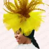 Kentucky Derby Big Fascinator Hat Women Wedding Elegant Feather Pillbox Cap Royal Party Headpiece Ladies Evening Church Chapeau