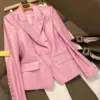 Lautaro Spring Stylish Short Pink Soft Pu Leather Blazer Long Sleeve Slim Fit Luxury Jackets for Women 2022 Elegant Fashion 5xl