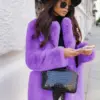 Women Purple Long Sleeve Lapel Winter Coat 2024 New Fashion Temperament Office Lady White Fur Jackets Clothing Red