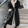 2022 Winter PU Faux Leather Coat Women Long Leather Jacket Black Thick Warm Coats for Women