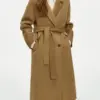 FSLE【4 Colors】Women 100% Wool Coats Long Temperament Brown Female Double Breasted Woolen Jackets With Sashes
