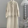 Hairy Faux Mink Fur Coat with Stand Collar Furry Jacket Warm Outerwear Trendy Female Winter Coat Gradient Stripe High Quality